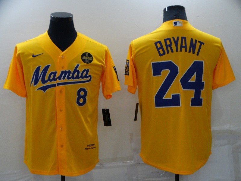 MLB Dodgers 8 & 24 Kobe Bryant Mamba Yellow Nike Cool Base Men Jersey