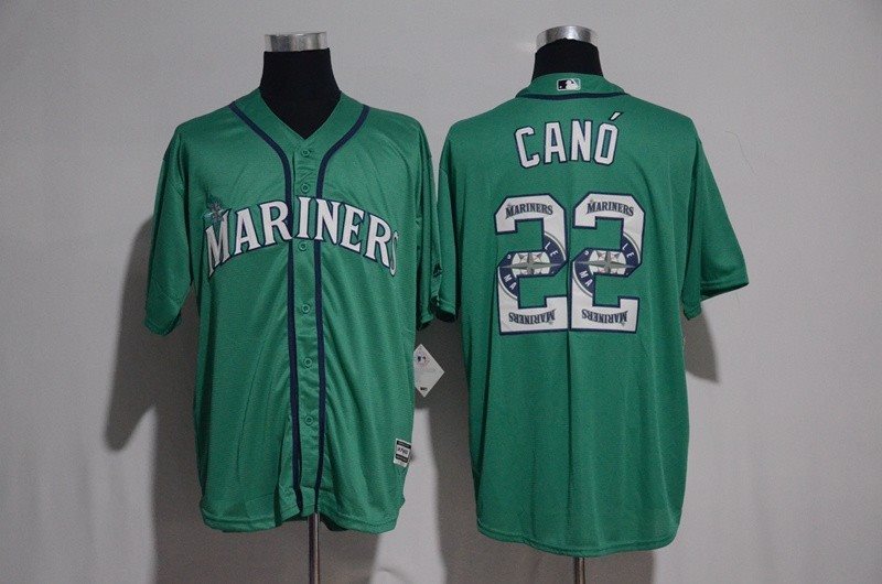 MLB Mariners 22 Robinson Cano Green Team Logo Print Cool Base Men Jersey