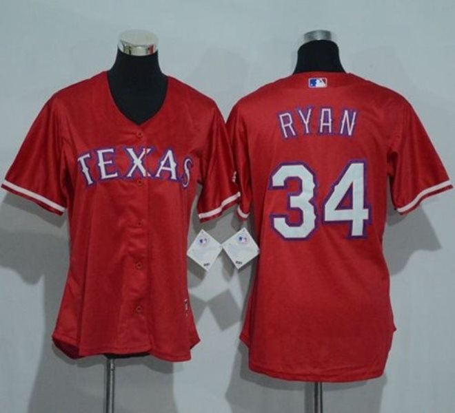 MLB Rangers 34 Nolan Ryan Red Alternate Women Jersey