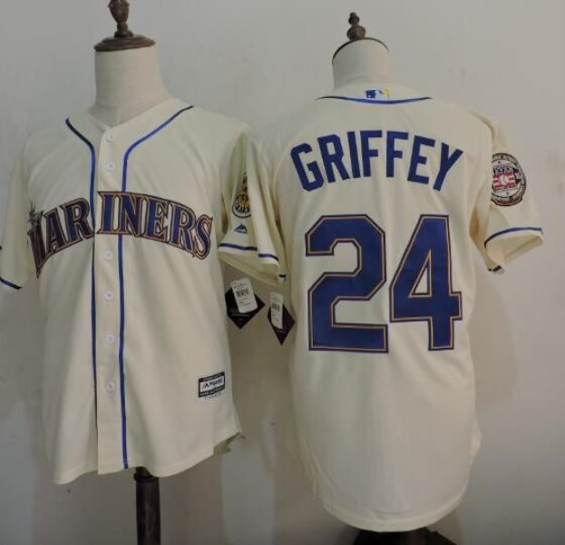 MLB Mariners 24 Ken Griffey Jr cream 2016 Hall Of Fame Patch Men Jersey