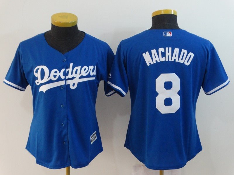 MLB Dodgers 8 Manny Machado Blue Cool Base Women Jersey