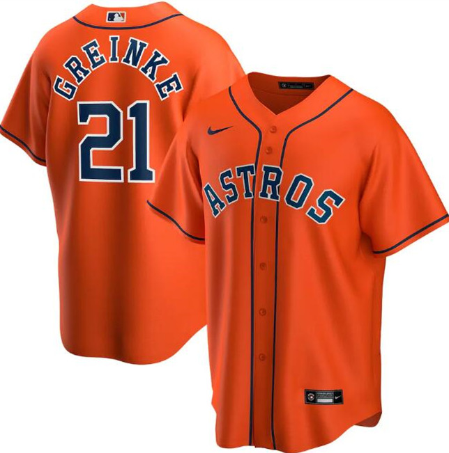 Men's Houston Astros Orange #21 Zack Greinke Cool Base Stitched MLB Jersey