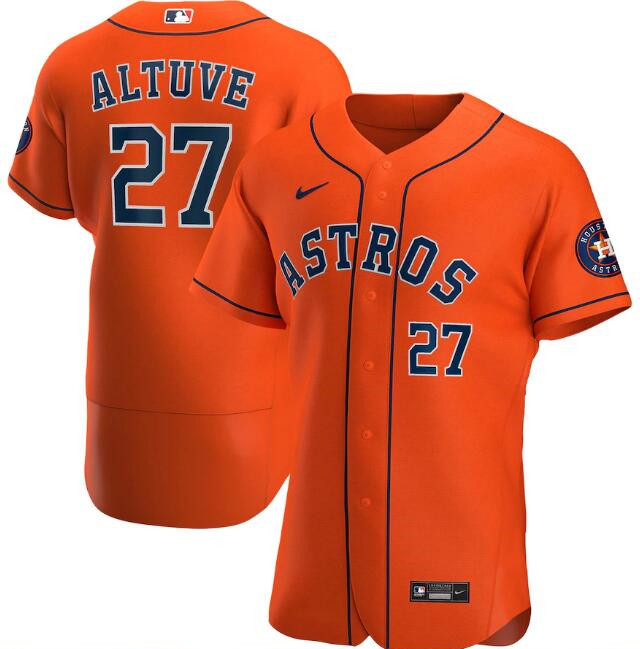 Men's Houston Astros Orange #27 Jose Altuve Flex Base Stitched Jersey