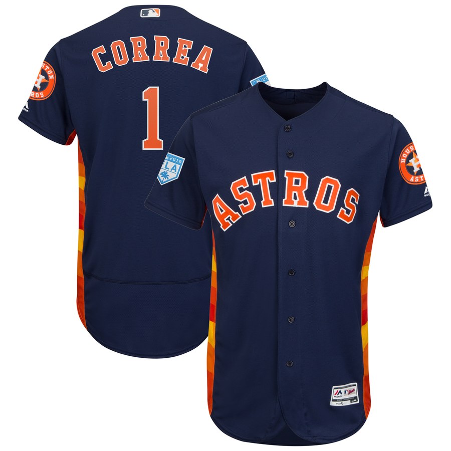 Astros #1 Carlos Correa Navy 2019 Spring Training Flex Base Stitched MLB Jersey