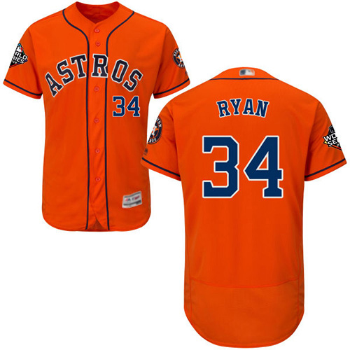 Astros #34 Nolan Ryan Orange Flexbase Authentic Collection 2019 World Series Bound Stitched MLB Jersey