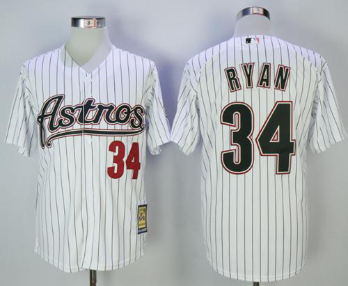 Astros #34 Nolan Ryan White Strip 2000 Turn Back The Clock Stitched MLB Jersey