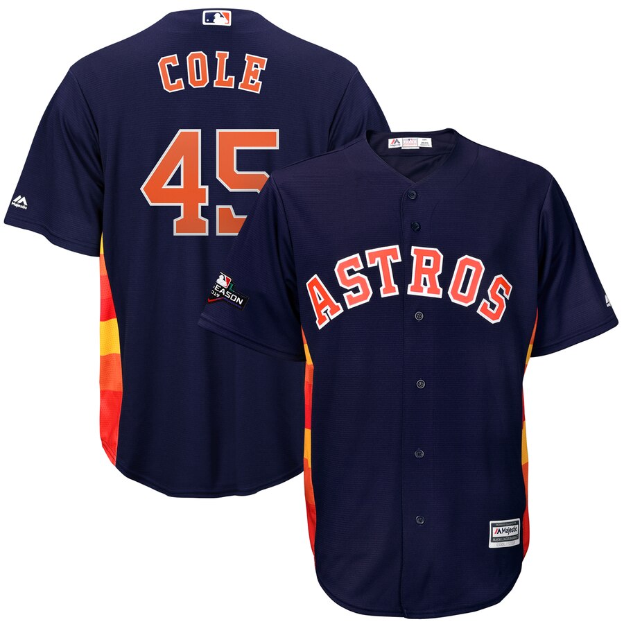 Houston Astros #45 Gerrit Cole Majestic 2019 Postseason Official Cool Base Player Jersey Navy