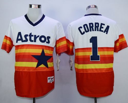 Astros #1 Carlos Correa White/Orange 1980 Turn Back The Clock Stitched MLB Jersey