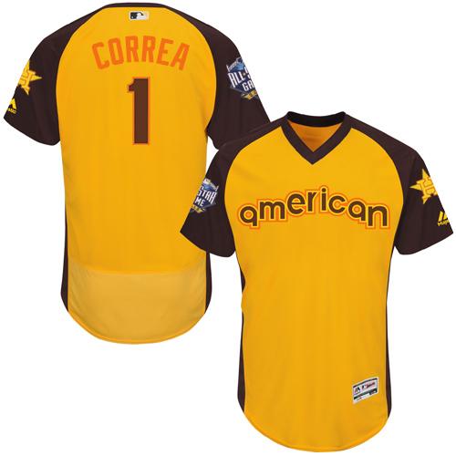 Astros #1 Carlos Correa Gold Flexbase Authentic Collection 2016 All-Star American League Stitched MLB Jersey