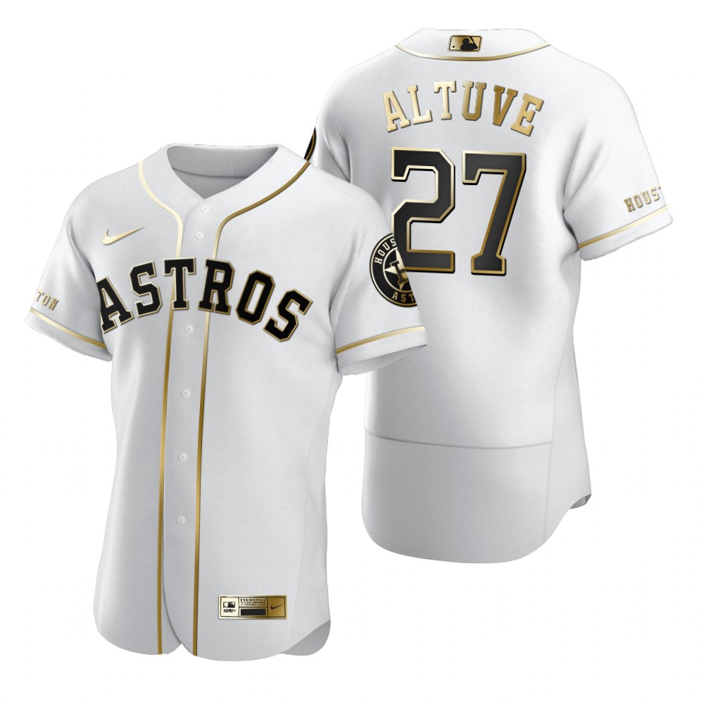 Houston Astros #27 Jose Altuve White Nike Men's Authentic Golden Edition MLB Jersey