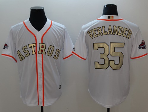 Astros #35 Justin Verlander White 2017 World Series Champions Gold Program Cool Base Stitched MLB Jersey