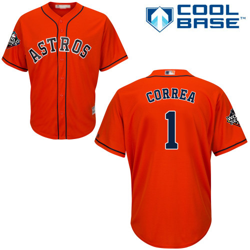 Astros #1 Carlos Correa Orange New Cool Base 2019 World Series Bound Stitched MLB Jersey