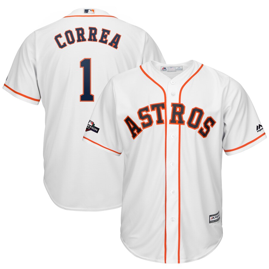 Houston Astros #1 Carlos Correa Majestic 2019 Postseason Official Cool Base Player Jersey White