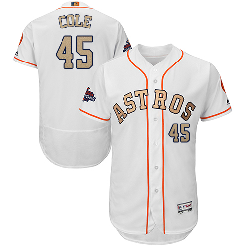Astros #45 Gerrit Cole White FlexBase Authentic 2018 Gold Program Cool Base Stitched MLB Jersey