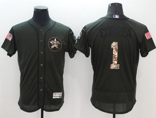 Astros #1 Carlos Correa Green Flexbase Authentic Collection Salute to Service Stitched MLB Jersey