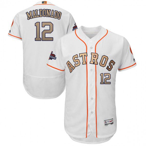 Astros #12 Martin Maldonado White FlexBase Authentic 2018 Gold Program Cool Base Stitched MLB Jersey