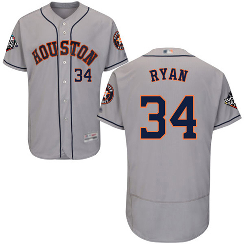 Astros #34 Nolan Ryan Grey Flexbase Authentic Collection 2019 World Series Bound Stitched MLB Jersey