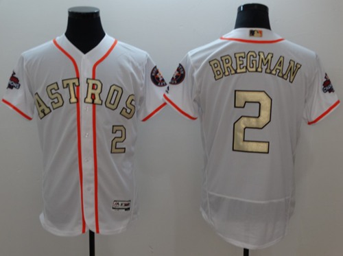 Astros #2 Alex Bregman White FlexBase Authentic 2017 World Series Champions Gold Program Stitched MLB Jersey
