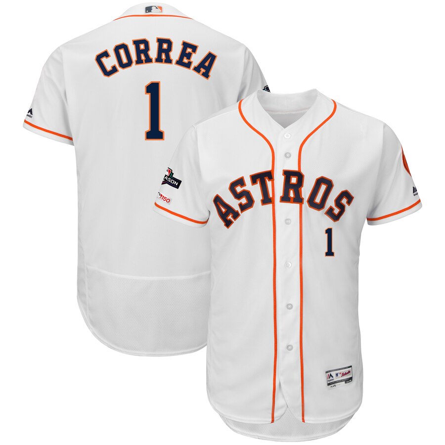 Houston Astros #1 Carlos Correa Majestic 2019 Postseason Authentic Flex Base Player Jersey White