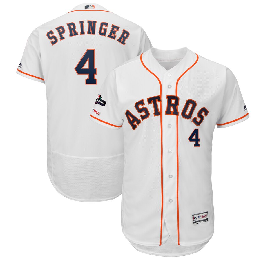 Houston Astros #4 George Springer Majestic 2019 Postseason Authentic Flex Base Player Jersey White
