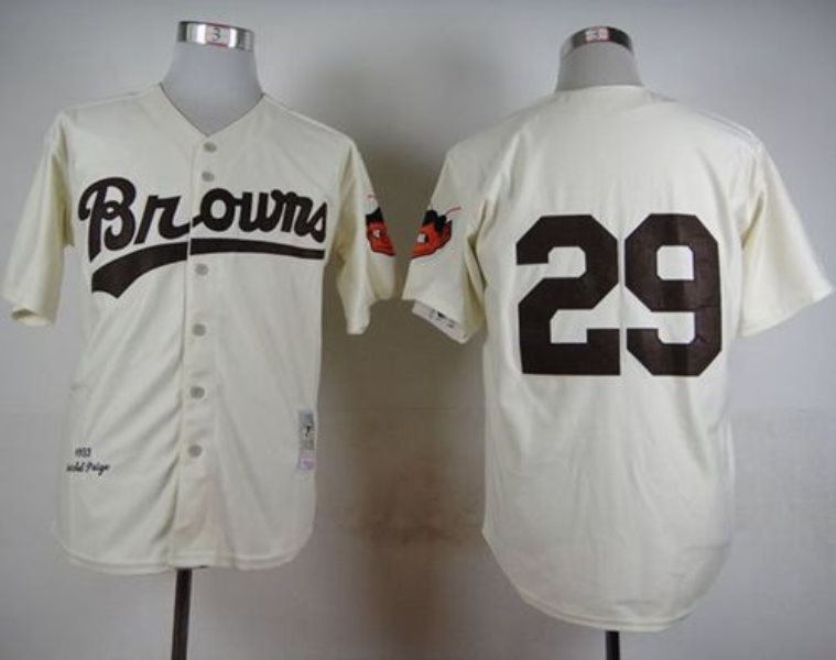 MLB Browns 29 Satchel Paige Cream 1953 Mitchell and Ness Throwback Men Jersey