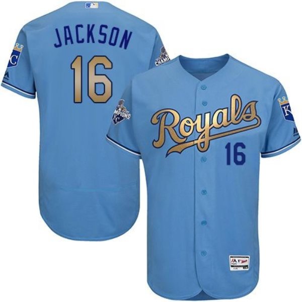 MLB Royals 16 Bo Jackson Blue FlexBase 2015 World Series Champions Gold Men Jersey