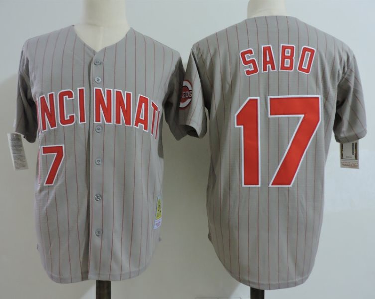 MLB Reds 17 Chris Sabo Gray Cooperstown Collection Men Jersey