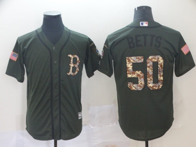 MLB Red Sox 50 Mookie Betts Olive Salute to Service Men Jersey