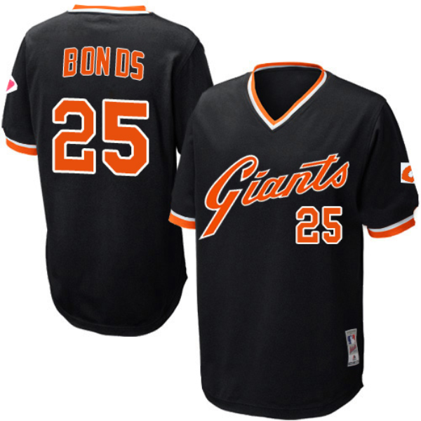 MLB Mitchell and Ness San Francisco Giants 25 Barry Bonds Black Throwback Men Jersey