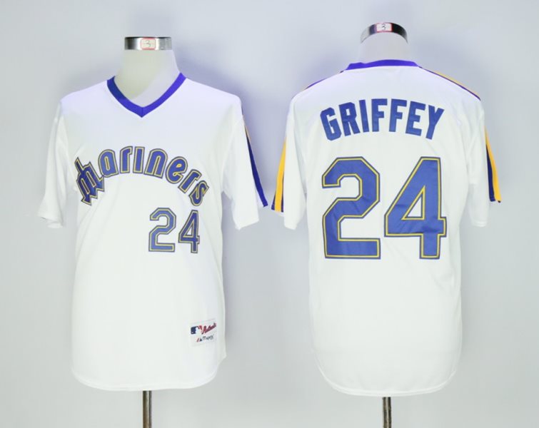 MLB Mariners 24 Ken Griffey Jr. White 1984 Throwback Men Jersey