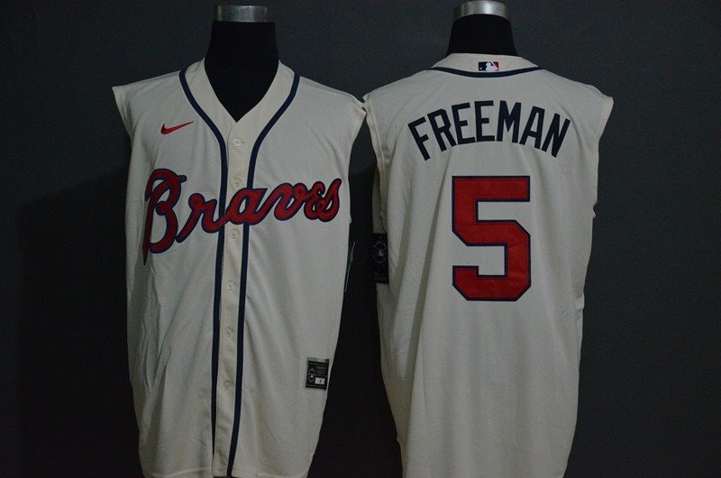 MLB Braves 5 Freddie Freeman White Nike Cool Base Sleeveless Men Jersey