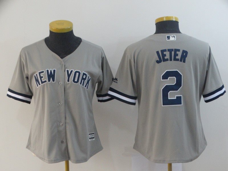 MLB Yankees 2 Derek Jeter Gray Cool Base Women Jersey