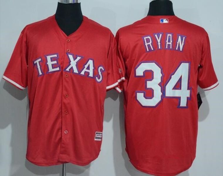 MLB Rangers 34 Nolan Ryan Retired Red Majestic Cool Base Men Jersey