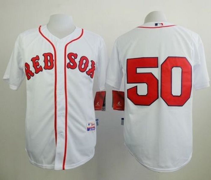 MLB Red Sox 50 Mookie Betts White Cool Base Men Jersey