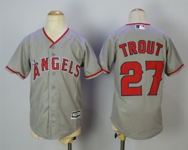 MLB Angels 27 Mike Trout Gray Cool Base Youth Jersey
