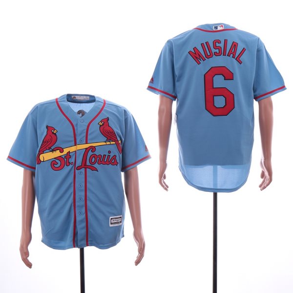MLB Cardinals 6 Stan Musial Light Blue Cool Base Men Jersey