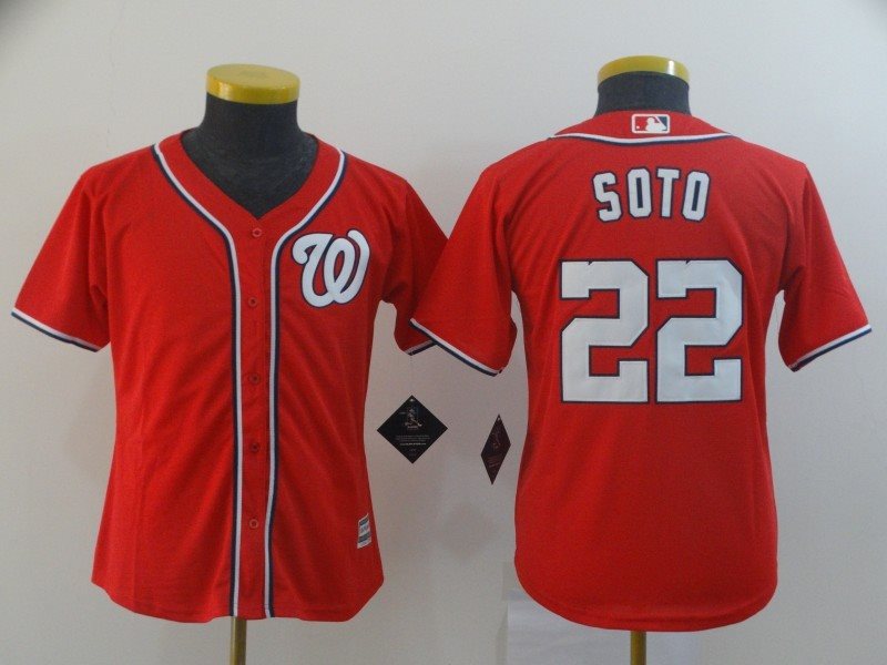 MLB Nationals 22 Juan Soto Red Cool Base Youth Jersey