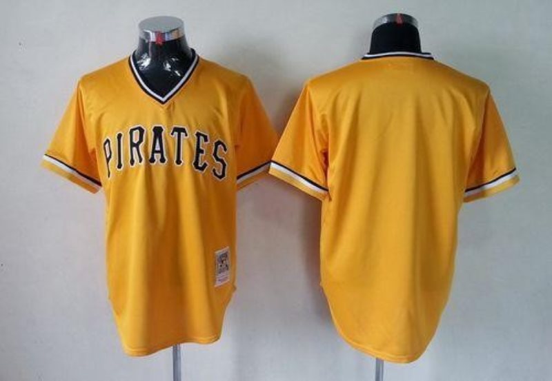 MLB Pirates Blank Yellow Mitchell and Ness Throwback Men Jersey