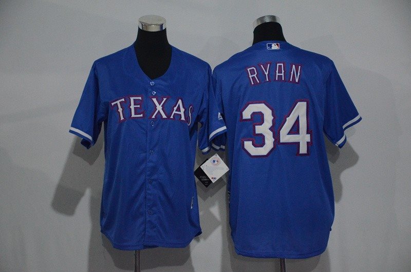 MLB Rangers 34 Nolan Ryan Blue Cool Base Youth Jersey