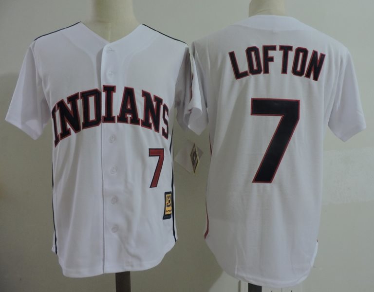 MLB Indians 7 Kenny Lofton White Throwback Men Jersey