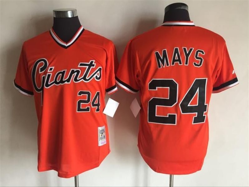 MLB Giants 24 Willie Mays Orange Mitchell and Ness Throwback Men Jersey