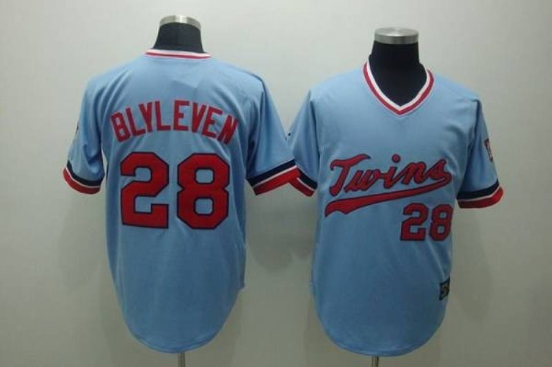 MLB Twins 28 Bert Blyleven Light Blue Mitchell and Ness Throwback Men Jersey