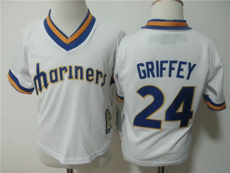 MLB Mariners 24 Ken Griffey Jr. White 1984 Throwback Toddler Jersey