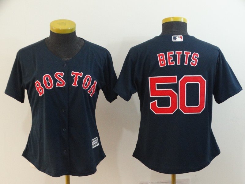 MLB Red Sox 50 Mookie Betts Navy Cool Base Women Jersey
