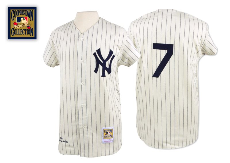 MLB Yankees 7 Mickey Mantle Cream 1961 Cooperstown Collection Mitchell & Ness Men Jersey