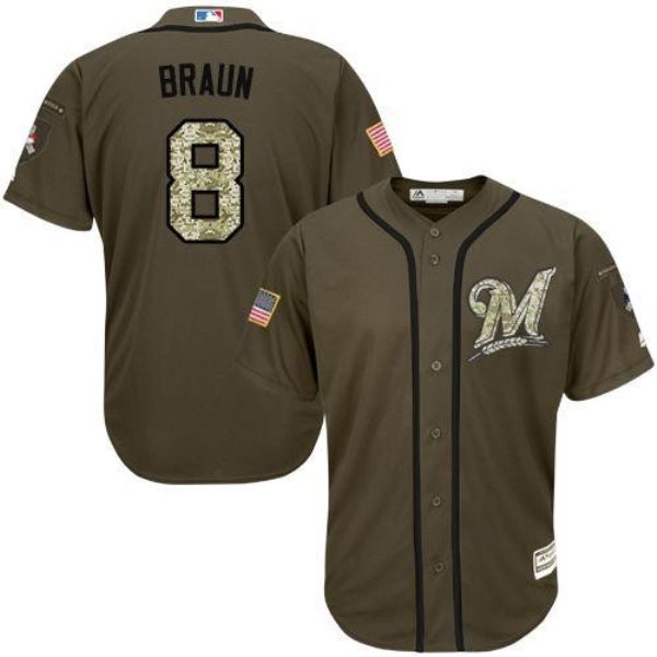 MLB Brewers 8 Ryan Braun Green Salute to Service Men Jersey