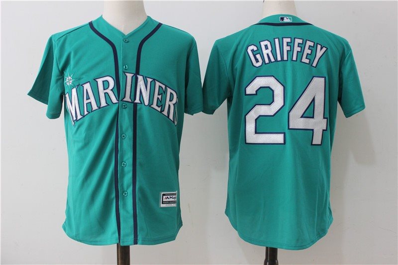 MLB Mariners 24 Ken Griffey Jr Green Cool Base Men Jersey