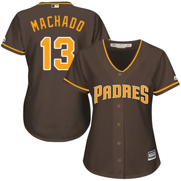 MLB Padres 13 Manny Machado Brown Cool Base Women Jersey(Run Small)