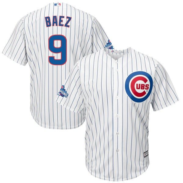 MLB Cubs 9 Javier Baez White 2016 World Series Champions Cool Base Men Jersey