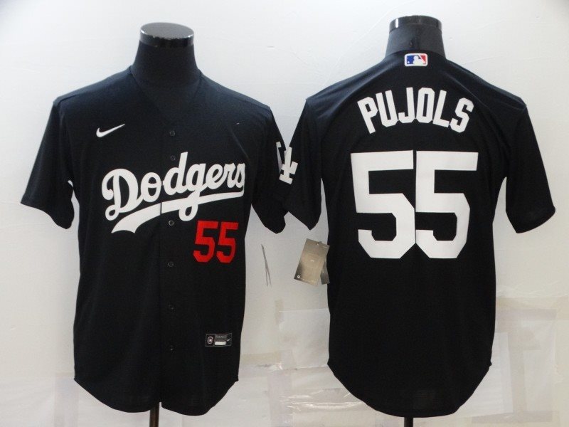 MLB Dodgers 55 Albert Pujols Black Nike Cool Base Men Jersey